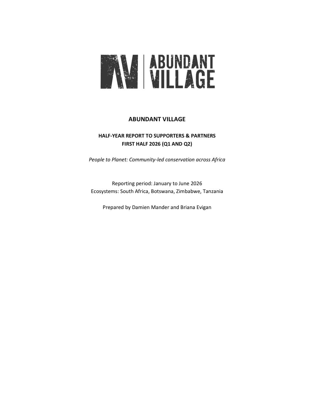 Cover of the Abundant Village half-year report for the first half of 2026